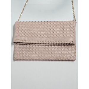 Urban Expressions Woven Foldover Crossbody Clutch | Blush Pink Faux Leather